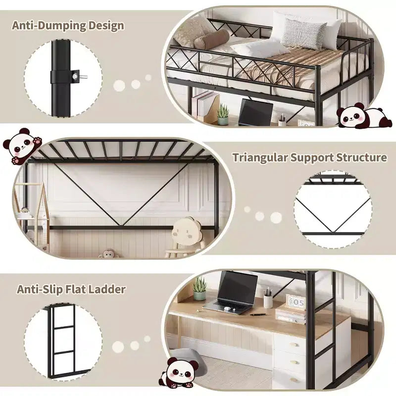 Etagenbett für zwei Matratzen der Größe Twin, umlaufendes Schutzgeländer, robustes Ganzmetallgestell, platzsparendes Design mit Stauraum unter dem Bett, Montage in 30 Minuten, kein Lattenrost erforderlich