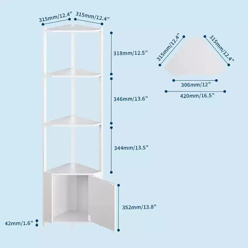 Estante rinconero de 5 niveles, librero estrecho de 58 de alto con estructura metálica y estantes de almacenamiento, estantería de exposición fácil de armar para la esquina de una pared, dormitorio o sala de estar