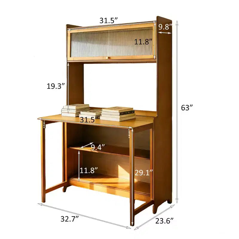 Bureau pliant moderne de 63 en bambou avec étagères