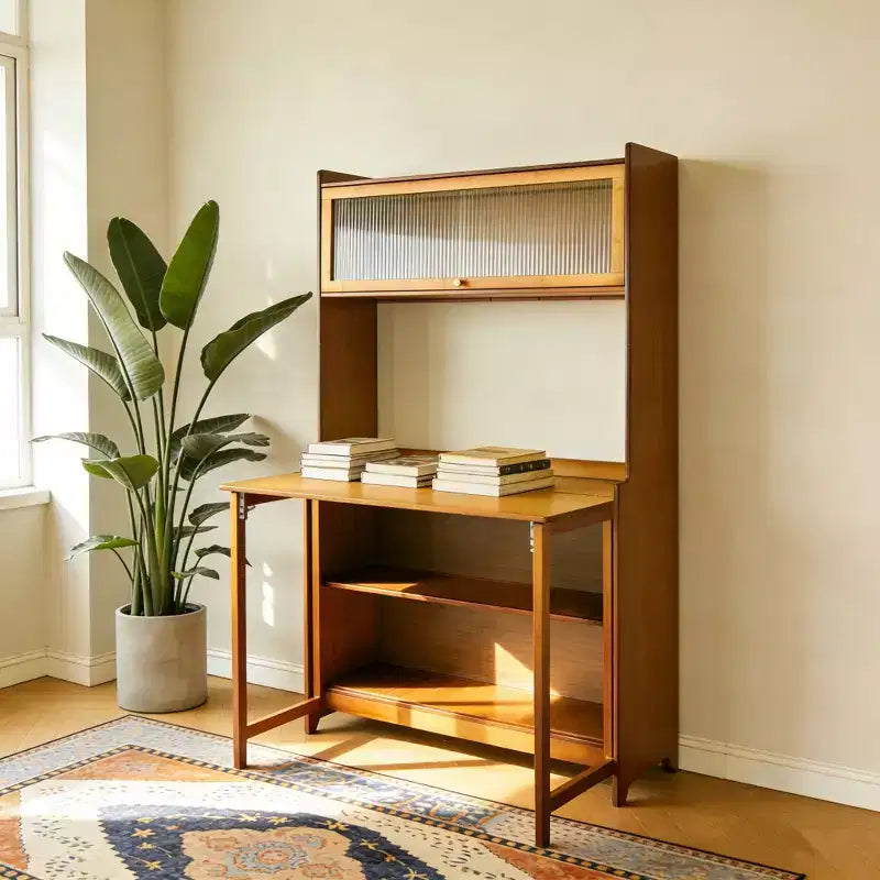 Bureau pliant moderne de 63 en bambou avec étagères