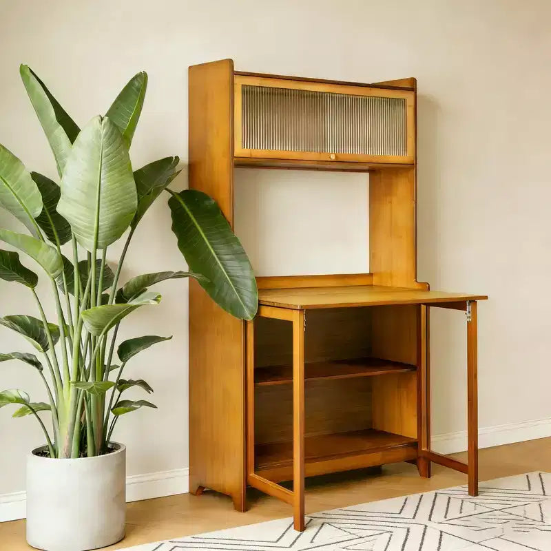 Bureau pliant moderne de 63 en bambou avec étagères