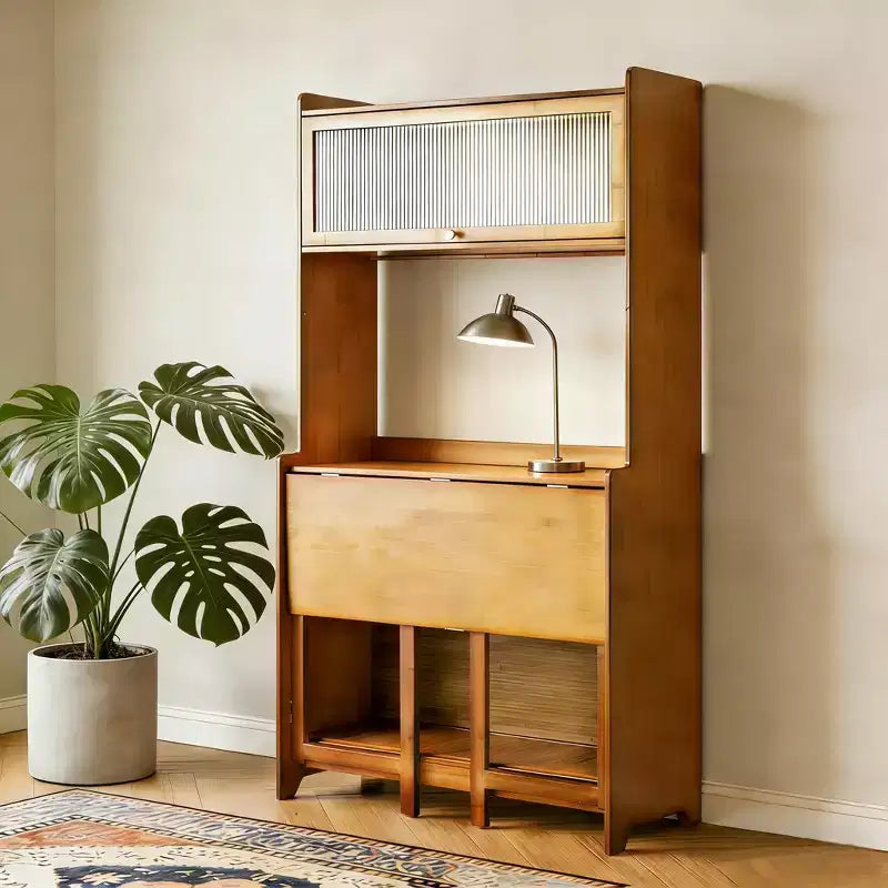 Bureau pliant moderne de 63 en bambou avec étagères
