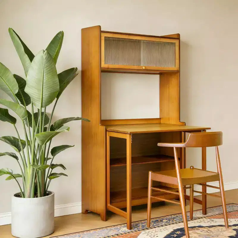Bureau pliant moderne de 63 en bambou avec étagères