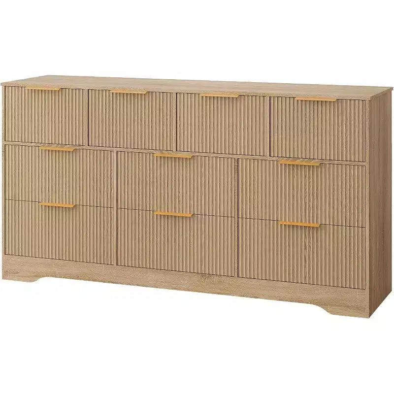 Moderne Kommode mit 10 geriffelten Schubladen, eleganten Metallgriffen, kippsicherer Aufbewahrungsorganizer für Schlafzimmer und Wohnzimmer
