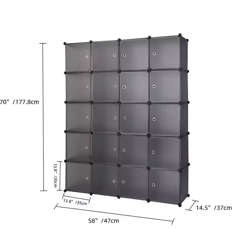Penderie modulable à 20 compartiments avec 1 tringle, organisateur de rangement en plastique à 5 niveaux à monter soi-même, gris