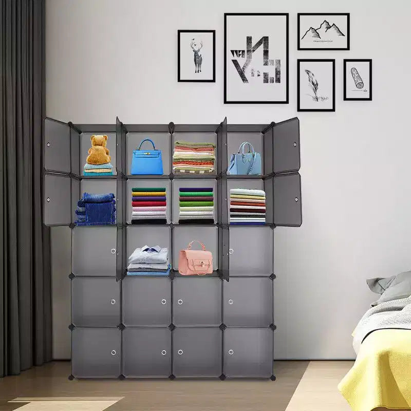 Penderie modulable à 20 compartiments avec 1 tringle, organisateur de rangement en plastique à 5 niveaux à monter soi-même, gris