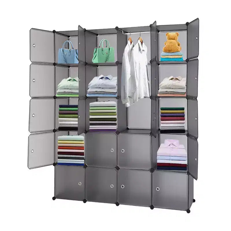 Penderie modulable à 20 compartiments avec 1 tringle, organisateur de rangement en plastique à 5 niveaux à monter soi-même, gris