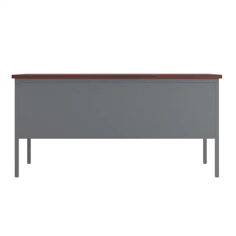 Bureau à double piètement de qualité commerciale, 30x60, avec 5 tiroirs verrouillables, plateau en acajou et piètement gris anthracite