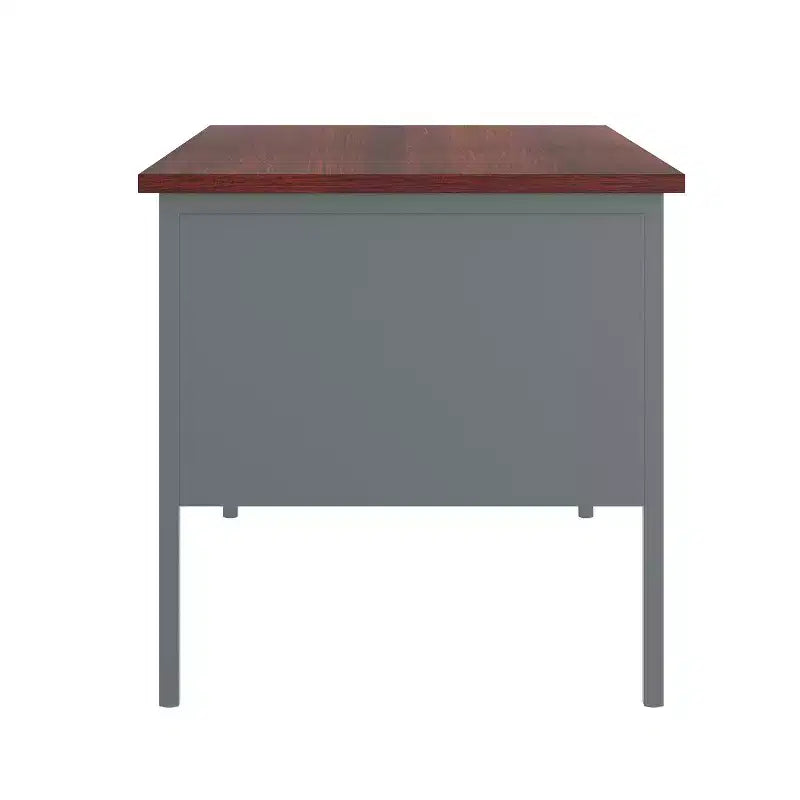 Bureau à double piètement de qualité commerciale, 30x60, avec 5 tiroirs verrouillables, plateau en acajou et piètement gris anthracite