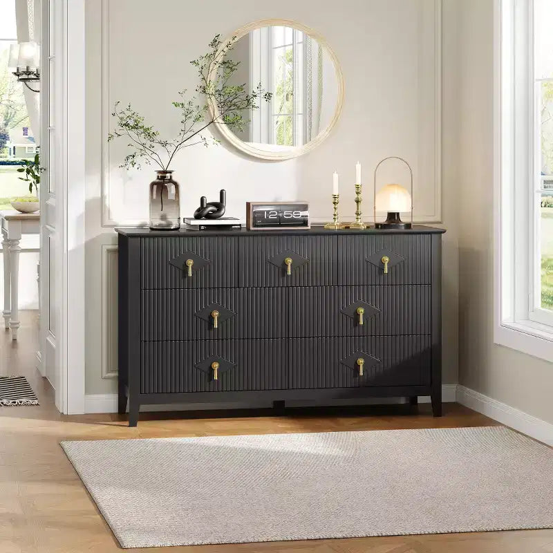Aparador moderno blanco de 55 pulgadas con puertas de vidrio y espacio de almacenamiento, mesa de recibidor de madera resistente, organizador multifuncional para cocina, dormitorio y sala de estar