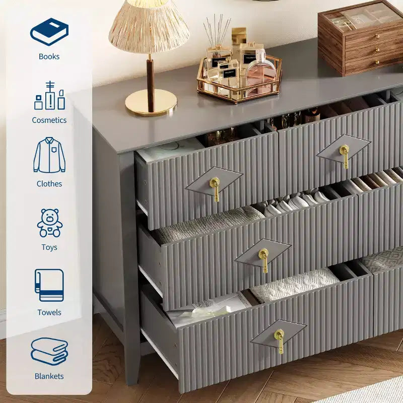 Aparador moderno blanco de 55 pulgadas con puertas de vidrio y espacio de almacenamiento, mesa de recibidor de madera resistente, organizador multifuncional para cocina, dormitorio y sala de estar