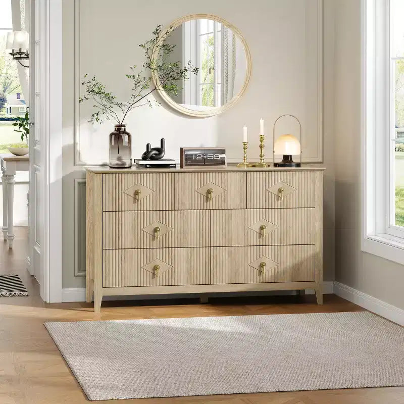 Aparador moderno blanco de 55 pulgadas con puertas de vidrio y espacio de almacenamiento, mesa de recibidor de madera resistente, organizador multifuncional para cocina, dormitorio y sala de estar