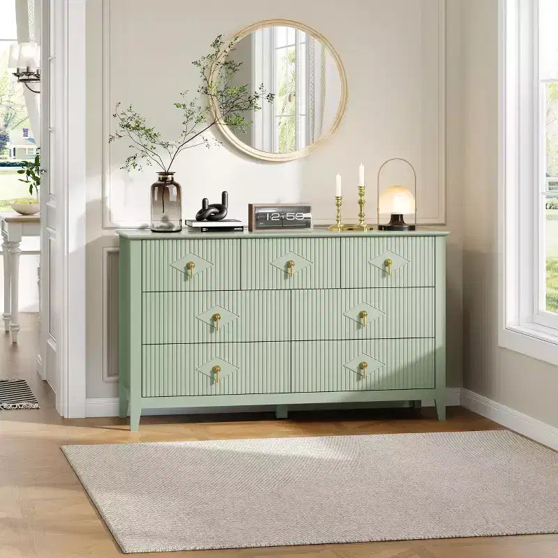 55 Zoll modernes weißes Sideboard mit Glastüren und Stauraum, robuster Eingangsbereichstisch aus Holz, vielseitiger Küchenorganizer für Schlafzimmer und Wohnzimmer