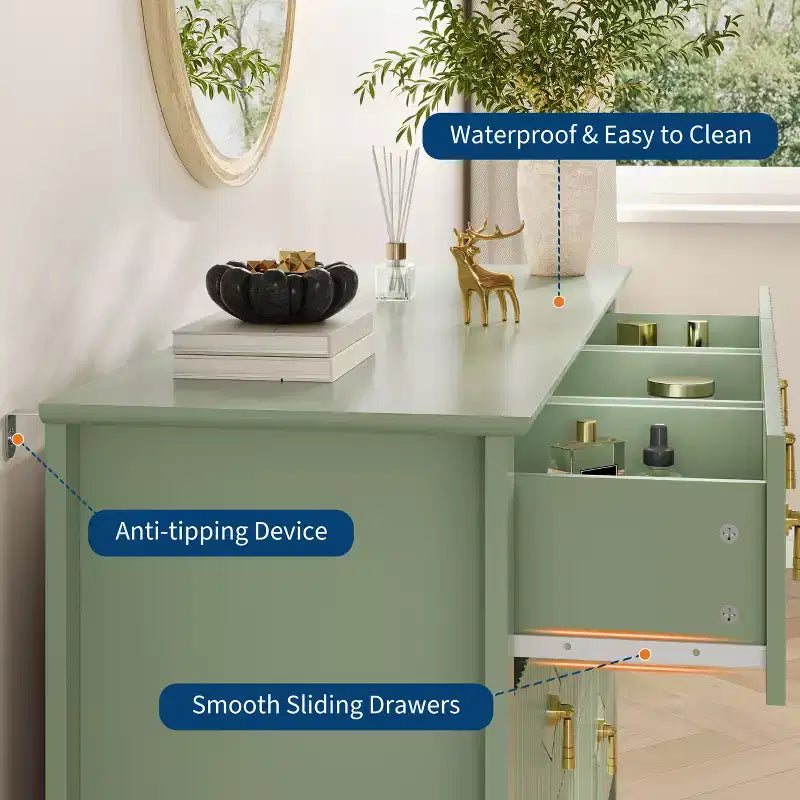 Aparador moderno blanco de 55 pulgadas con puertas de vidrio y espacio de almacenamiento, mesa de recibidor de madera resistente, organizador multifuncional para cocina, dormitorio y sala de estar