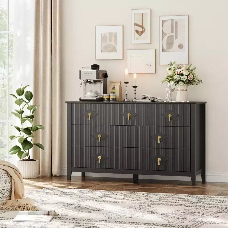 55 Zoll modernes weißes Sideboard mit Glastüren und Stauraum, robuster Eingangsbereichstisch aus Holz, vielseitiger Küchenorganizer für Schlafzimmer und Wohnzimmer
