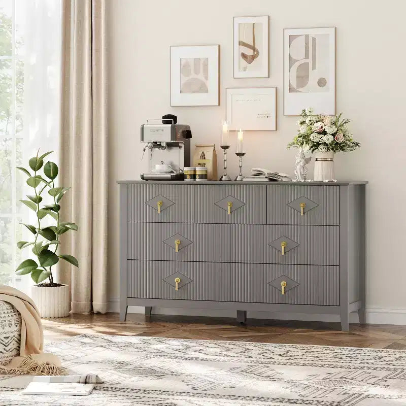 55 Zoll modernes weißes Sideboard mit Glastüren und Stauraum, robuster Eingangsbereichstisch aus Holz, vielseitiger Küchenorganizer für Schlafzimmer und Wohnzimmer
