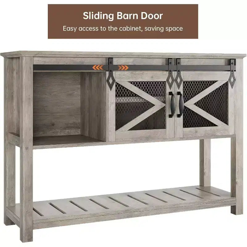 Console de style rustique pour entrée ou canapé, étroite et de 46 pouces, avec portes coulissantes de grange et étagères de rangement, idéale pour décorer un vestibule ou un salon